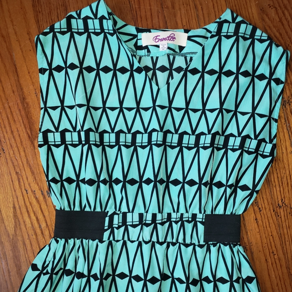 Emmelee Black and Turquoise Dress sz Med - Picture 2 of 7